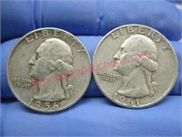 1956 & 1961 washington silver quarters(90% silver)