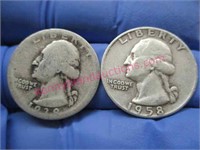 1938 & 1958 washington silver quarters(90% silver)