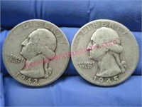1942 & 1945 washington silver quarters(90% silver)