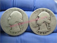 1940 & 1941 washington silver quarters(90% silver)