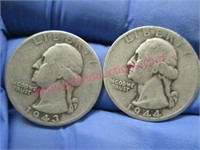 1943 & 1944 washington silver quarters(90% silver)