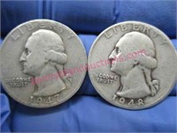 1947 & 1948 washington silver quarters(90% silver)
