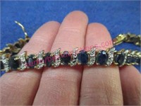 sterling silver gold sapphire tennis bracelet