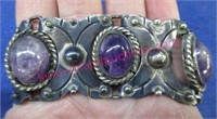 large taxco sterling 980 purple stone bracelet