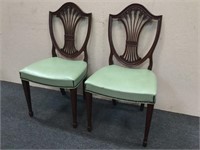 Oak Nailhead Dining Chairs w/ Green Leather Seats