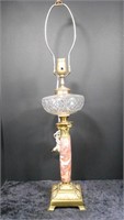 1950's Table Lamp w/ Pink Marble Style Column,