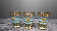 Set of 3 Bohemian Czechoslovakia Gold Trim Glasses
