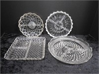 4 Glass Divided Serving Plates 6" - 8" Dia