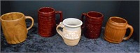 5 Pottery Mugs Approx 5½" Tall