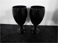 Pair of Cobalt Blue Glass Wine Goblets 7" Tall