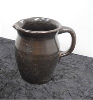 Brown Glazed Pottery Pitcher 6" Tall