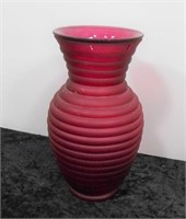 Deep Pink Ribbed Flash Glass Vase 11" T