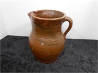 Brown Glazed Pottery Pitcher 8" Tall