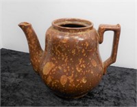 Brown Mottled Pottery Teapot (no lid) 7" Tall