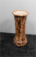 Brown Mottled Glazed Pottery Vase 9" Tall