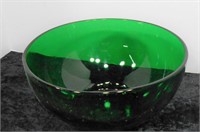 Forest Green Glass Fruit Bowl 10" Dia