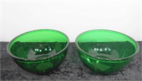 Pair Forest Green Glass Berry Bowls 6" Dia