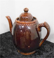 Brown Glazed Pottery 9" Tall Teapot w/ Lid