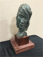Woman's Head Statue on Wood Base