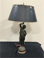Woman Fishing Bronze Table Lamp