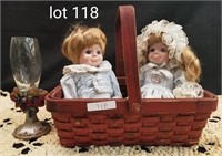 RED BASKET WITH 2 DOLLS