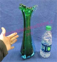 heavy art glass green vase (12in tall)