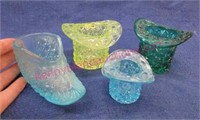 4 "buttons & bows" glass toothpicks (shoe-hats)