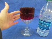old "marshall, mn" red-clear goblet -6in tall