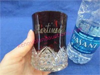 old "martinsville, ind" red-clear glass -4in tall