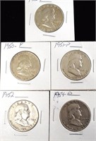 5 Franklin Silver Half Dollars