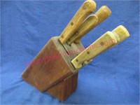 wooden knife block & knives