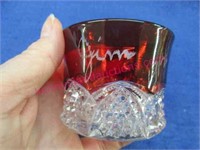 old "jim" red-clear souvenir small cup -2.5in tall