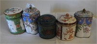 (5) Covered dresser jars four of which are