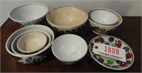 (9) Soft paste hand colored bowls