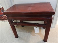 Chinese red lacquer end table (19” x 21” x 18")