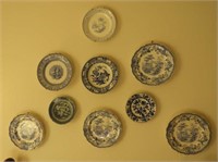 (9) Blue and white transfer and canton plates