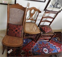 (3) Antique chairs: cane seat and back rocking