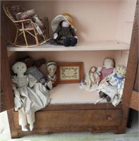 Qty of antique and vintage dolls, doll furniture,