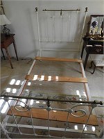 Antique iron and brass twin bed in white paint