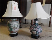 (2) contemporary floral font table lamps with