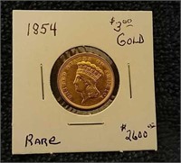 1854 $3 Gold coin
