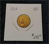 1910 Indian $2.5 gold coin