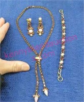vintage purple stones & opal necklace- earrings -