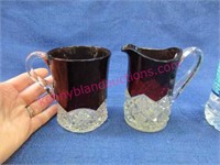 old red-clear pitcher & mug -4in tall