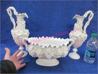 antique parian porcelain ewers & center bowl
