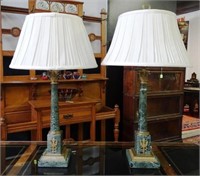 PAIR OF MARBLE WITH BRASS ACCENT TABLE LAMPS