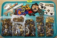 LOT OF MILITARY BUTTONS, PATCHES, AWARDS