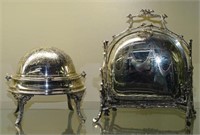 VICTORIAN SILVERPLATE BISCUIT BOX AND BUTTER DISH
