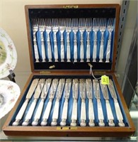 MOTHER OF PEARL FISH FORK & KNIFE SET WITH BOX
