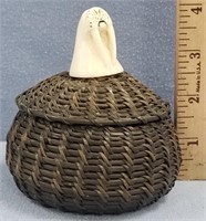 Vintage baleen basket, initialed BV, carved ivory
